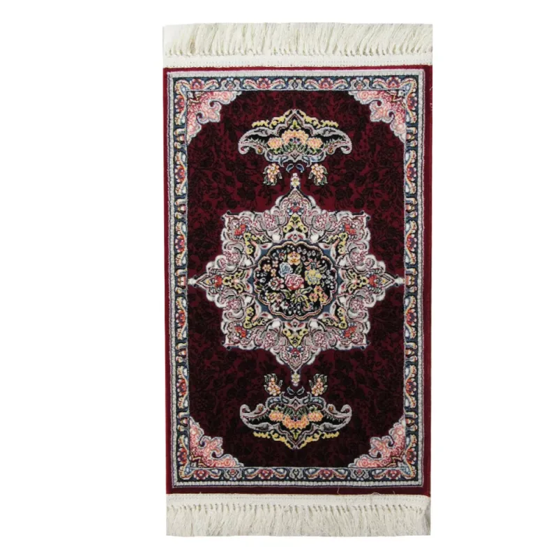 Tapete Persa Iraniano 0,50x1,00m Vermelho Crimson com Estampa Tradicional e Franjas