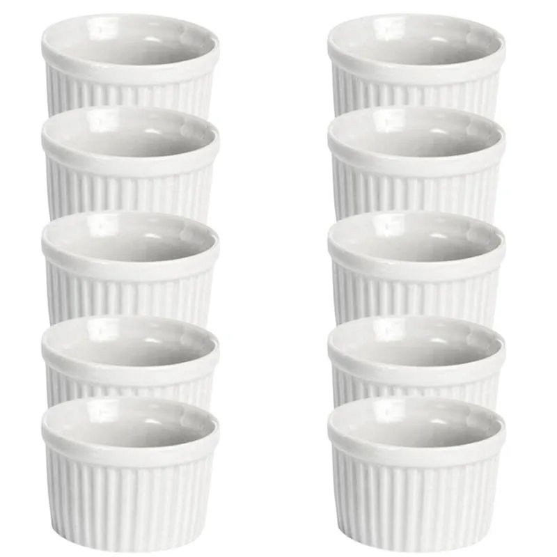 10 Unidades Ramekin Porcelana Branco Canelado Molho Especial