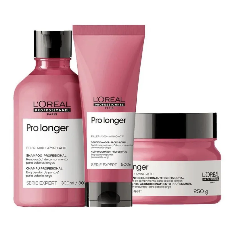 Kit Shampoo+Condicionador+Máscara Reparação/Anti-Quebra 300ml/200ml/250g L'Oréal Prof. Cabelos Longos Shampoo, Condicionador E Máscara Pro Longer - L'Oreal