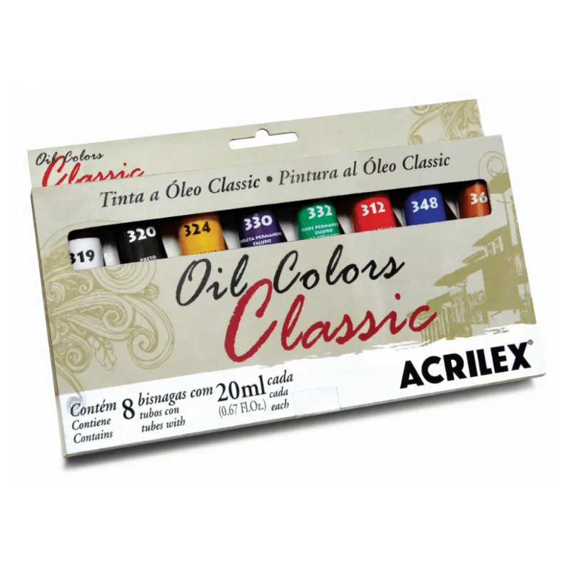 TINTA OLEO P/TELA ESTOJO C/8 CORES 20ML ÚNICA