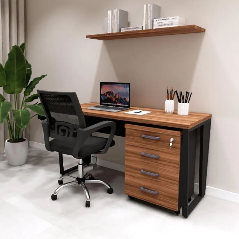 Mesa Escrivaninha com Gaveteiro Industrial 4 Gavetas 135CM Nogal com Preto F5 Office