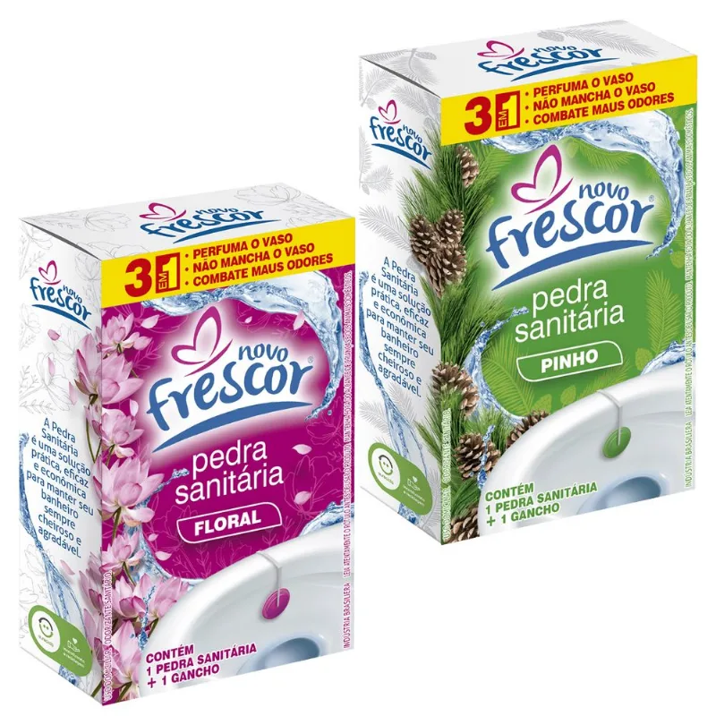 Kit 2 Unidades Pedra Sanitária 22g Detergente Novo Frescor Para Vaso Sanitário Privada