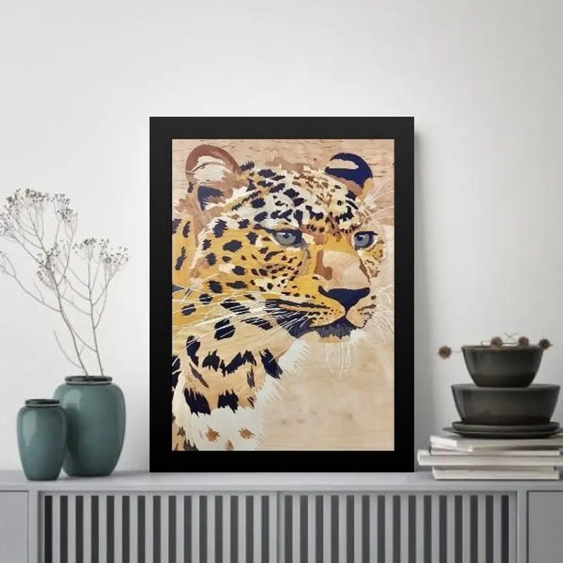Quadro Decorativo Arte Leopardo Bege 33X24Cm