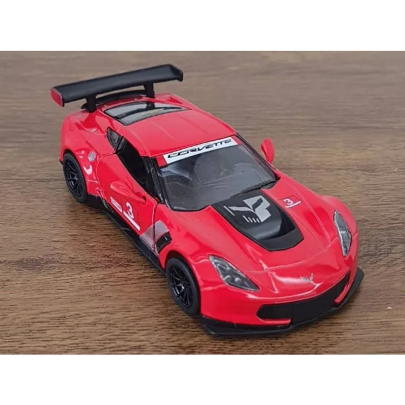 Miniatura Corvette C7-R 2016 Kinsmart 1/36 Metal e Fricção Vermelho Esportivo