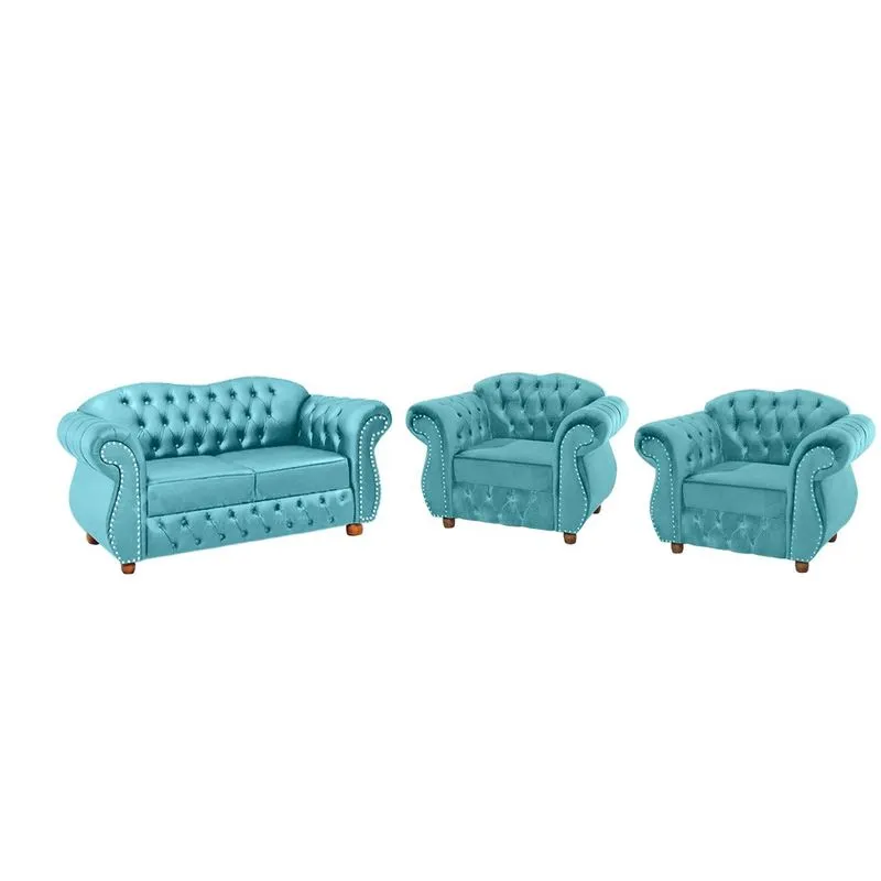 Um Sofá Chesterfield Merlo 2 lugares 1,80 + Duas Poltronas - Suede Tiffany / decoração, recepção, sala tv estar