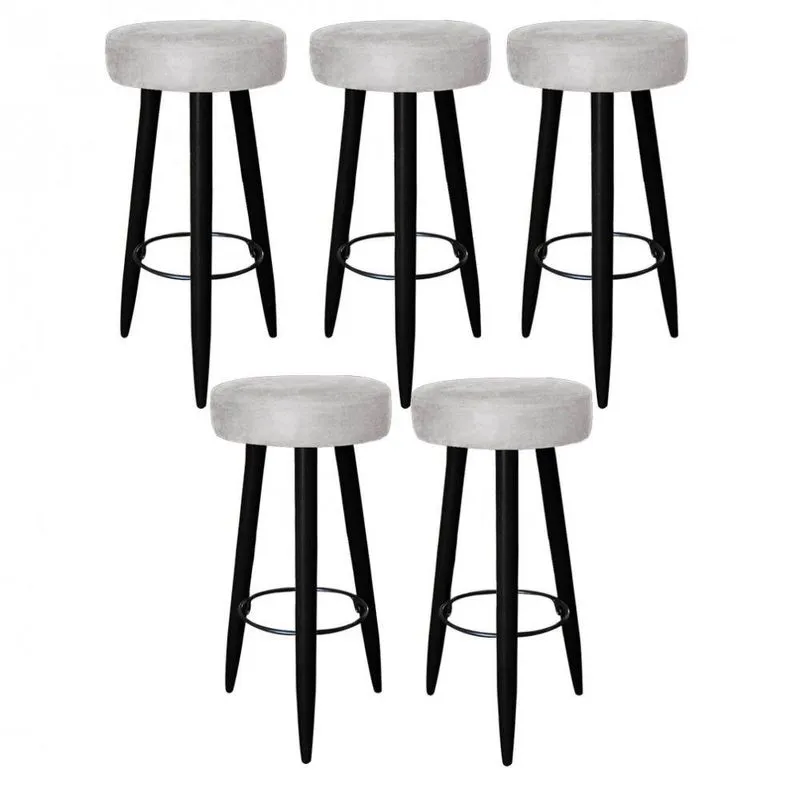 Kit 05 Banqueta Alta Lia Preto Corino Cinza
