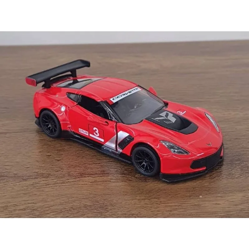 Miniatura Corvette C7-R 2016 Kinsmart 1/36 Metal e Fricção Vermelho Esportivo