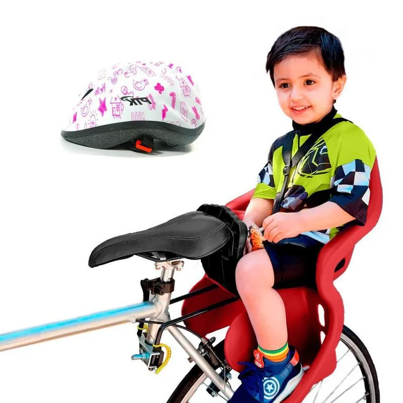 Kit Cadeirinha Traseira Kid Bike Vermelha + Capacete Kids