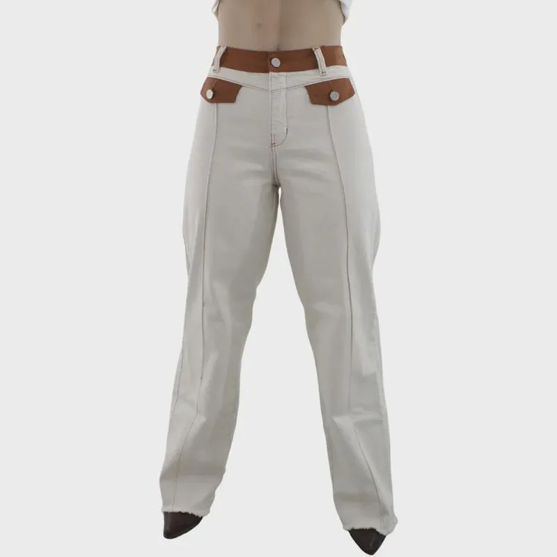 Calça Jeans Feminina Moon Horse Wide Leg Off White