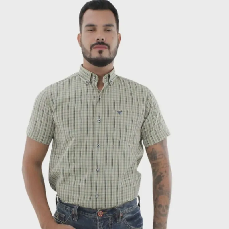 Camisa Masculina Laço Forte Xadrez Verde/Amarelo (9205)