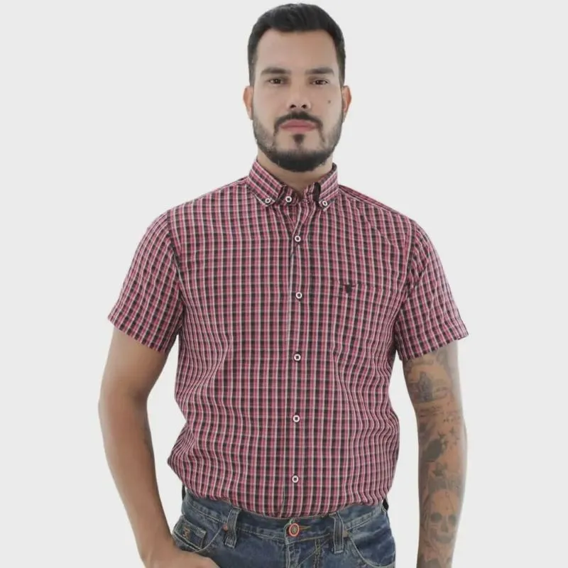 Camisa Masculina Laço Forte Xadrez Vinho/Branco (9205)