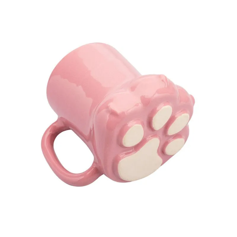 Caneca 3D Pata De Gato 400Ml Cerâmica Patinha Rosa Gatinho