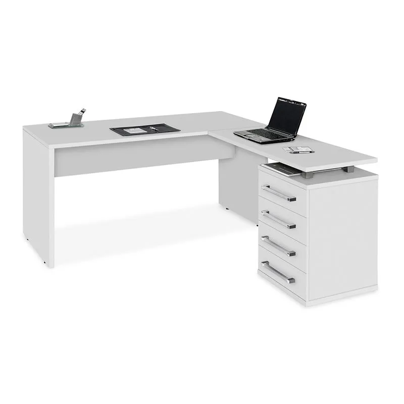 Conjunto Mesa Para Estudo Corporativa Cinza C- Armario 4 Gavetas-direito 25mm 1,80 X 1,80 X 0,77