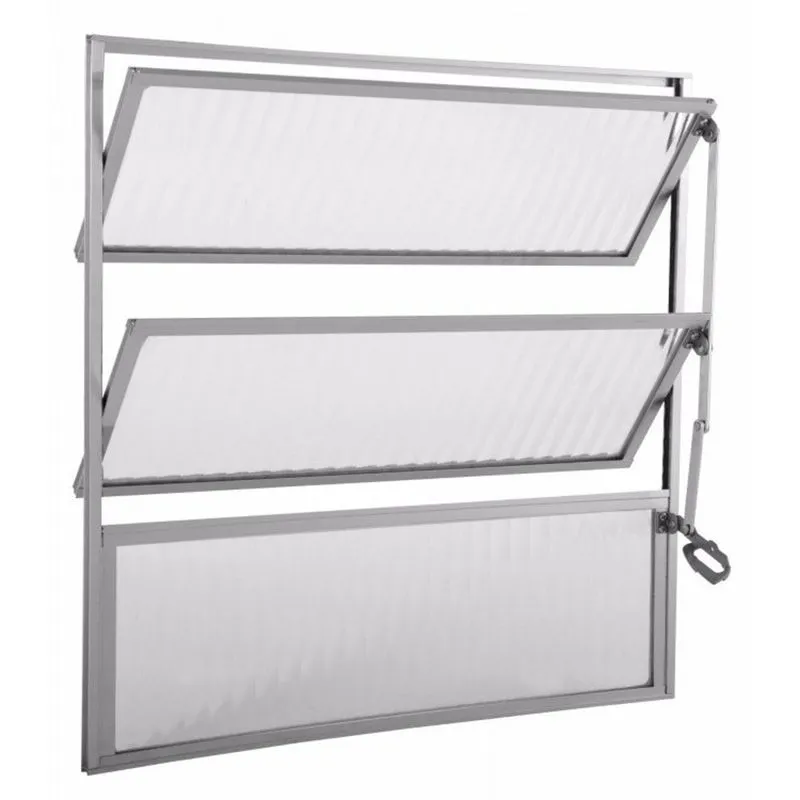 Basculante de Alumínio 3 Folhas 1 Fixa Vidro Canelado Integral Econ 60cmx80cmx1,7cm Brilhante