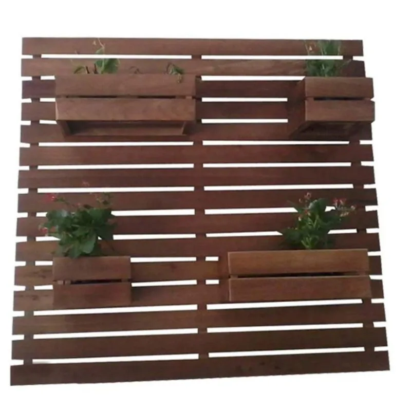 Jardim Vertical 100 x 80 cm 2 Cachepôs Pequenos 2 Grandes Madeira Lisa