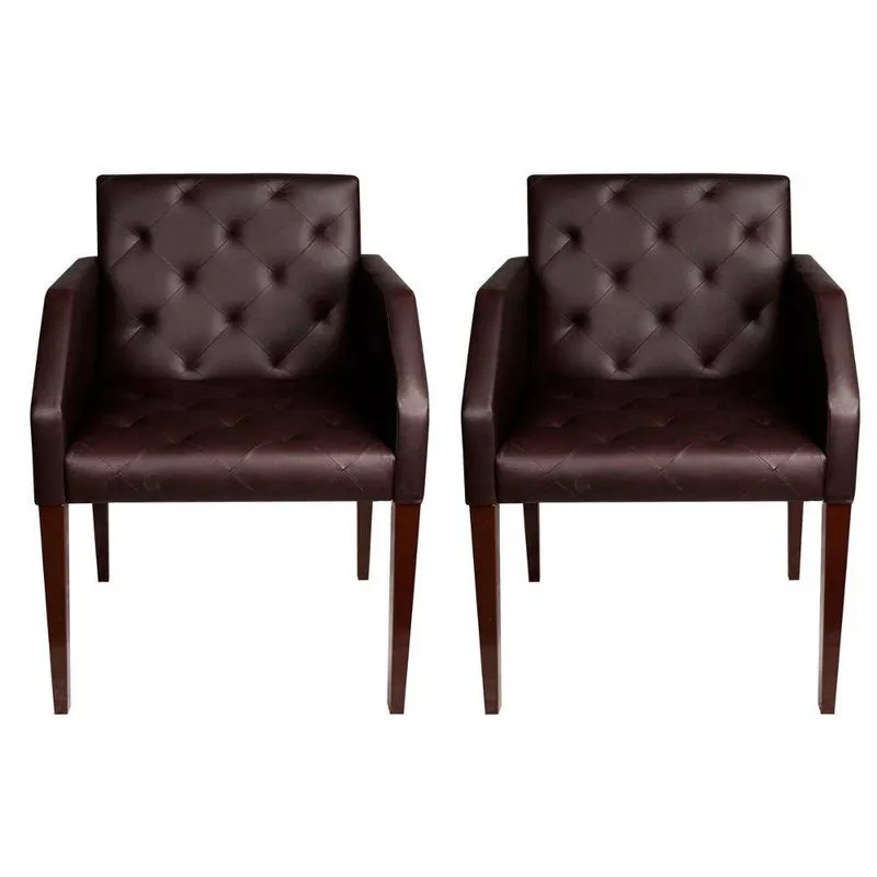 Kit 2 Poltronas Costura Capitone Marrom Sala Espera Escritório