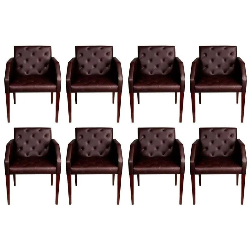 Kit 8 Poltronas Costura Capitone Marrom Sala Espera Escritório