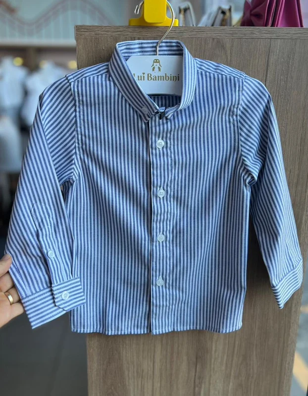 CAMISA MANGA LONGA LISTRADO BOTÕES SOCIAL OXFORD MENINO KING&JOE AZUL/OFF / 10