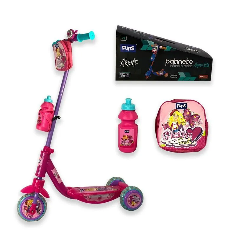 Patinete Infantil Com Garrafinha E Bolsa - Diversão Rosa