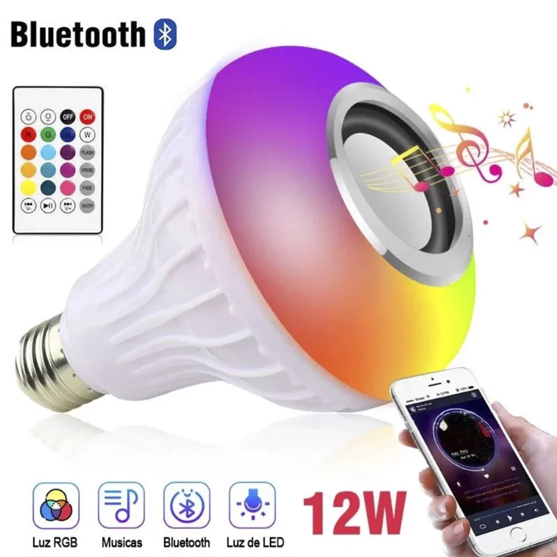 Kit 3 Lâmpadas De Led Inteligentes Com Som Via Bluetooth Rgb
