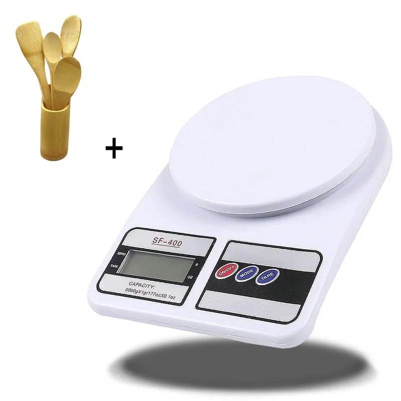 Kit Cozinha Balança Digital 10kg + Conjunto Em Bambu 4 Peças