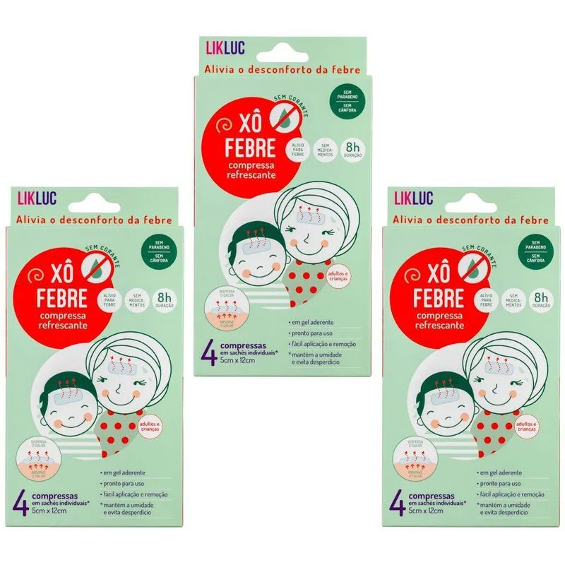 3x Xô Febre - Compressa Refrescante Alivio Da Febre - Likluc