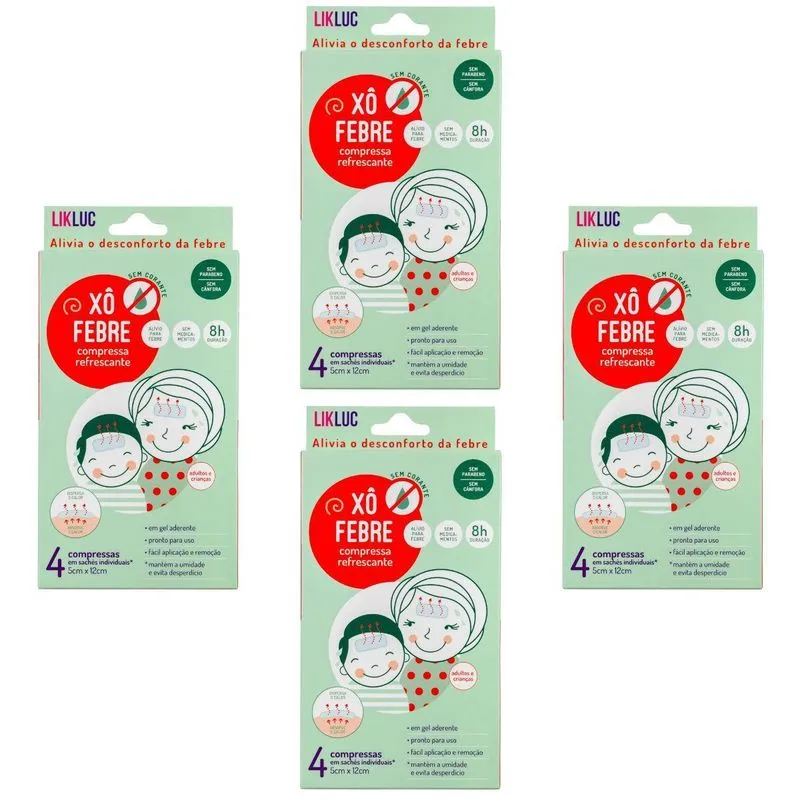 4x Xô Febre - Compressa Refrescante Alivio Da Febre - Likluc