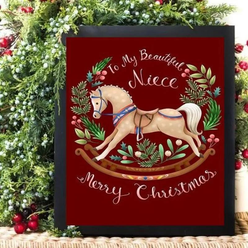 Quadro Decorativo De Natal - Cavalinho 24X18Cm - Com Vidro