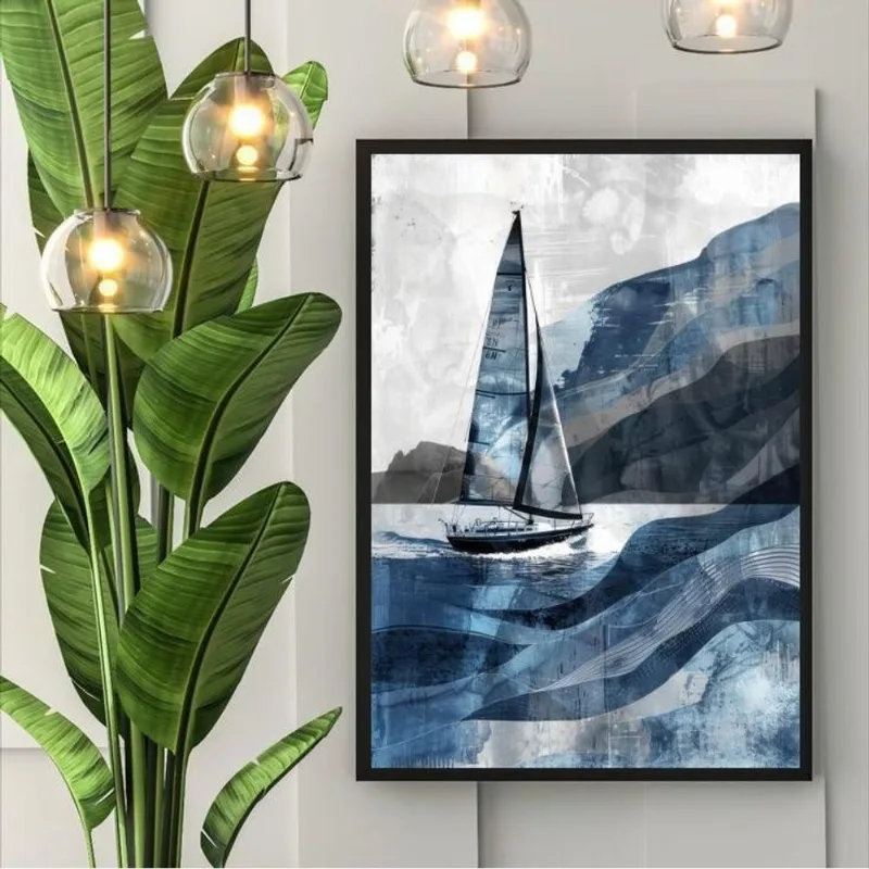 Quadro Decorativo Arte Veleiro 24x18cm - Com Vidro