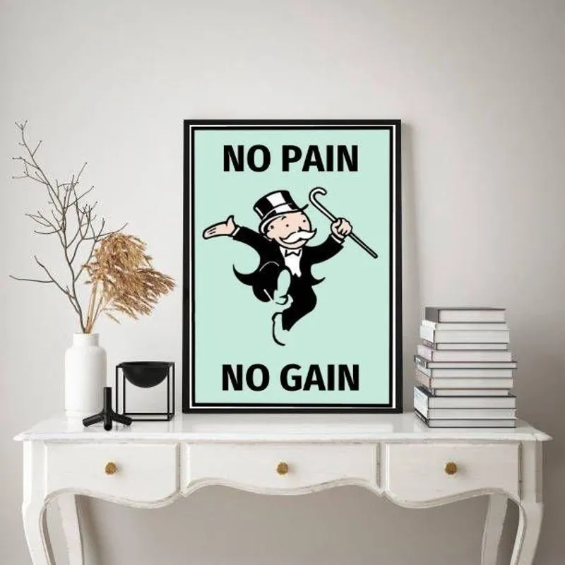 Quadro No Pain No Gain - Sr. Monopoly 24X18Cm - Com Vidro