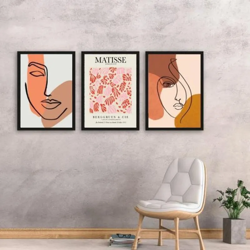 Kit 3 Quadros Matisse E Mulheres Abstratas 24X18Cm