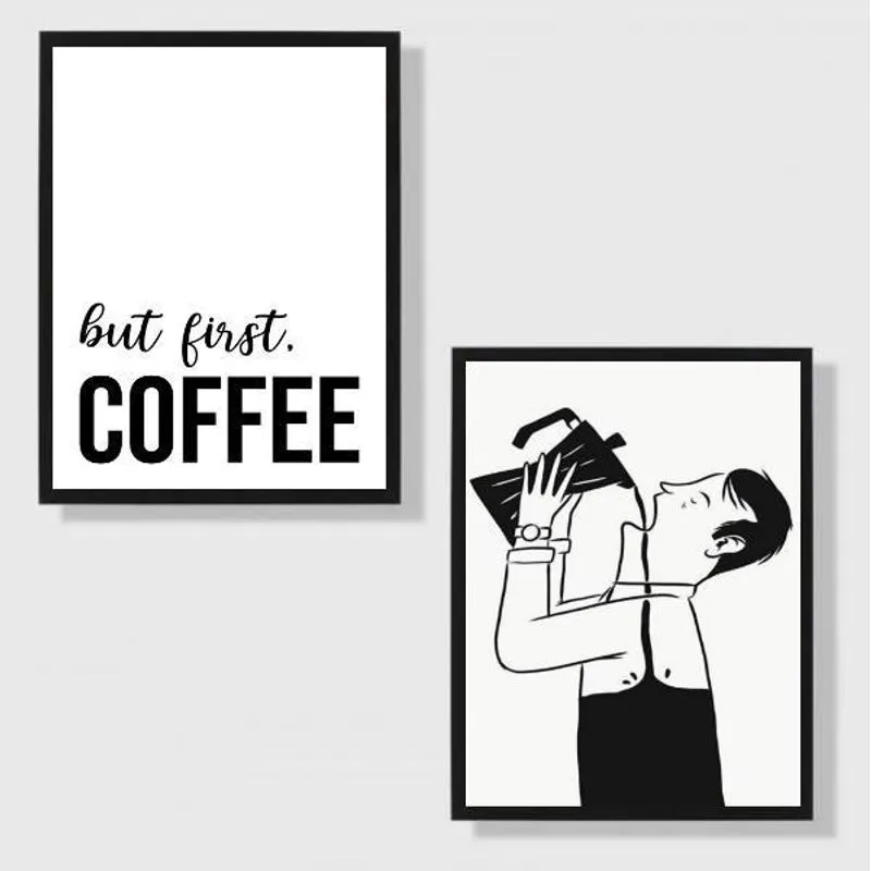 Kit 2 Quadros Minimalistas Café But First Coffee 24X18Cm
