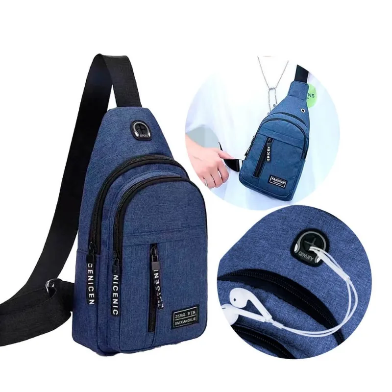 Bolsa Transversal Multiuso Com Saída Para Fone Azul