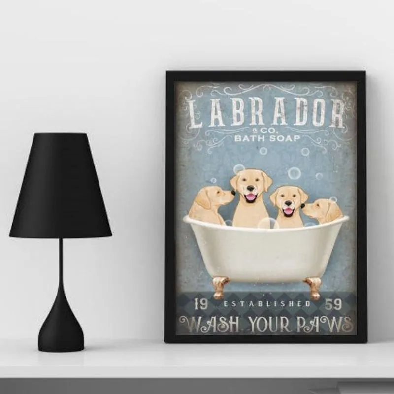 Quadro Banheiro Vintage Labrador 45X34Cm