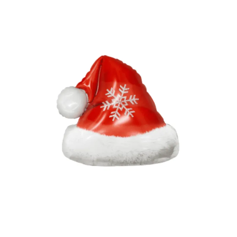 BALÃO METALIZADO 62,5X57CM FORMATO GORRO DE PAPAI NOEL VERMELHO COM FLOCOS