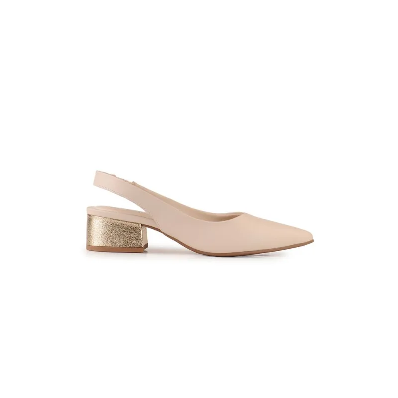 Scarpin Clássico Slingback Bebecê Com Enfeite Aveia/dourado 40