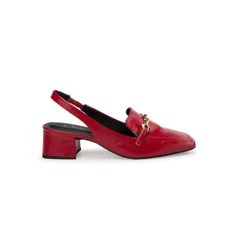 Slingback Loafer Bebecê com Corrente e Salto Bloco Vermelho 37