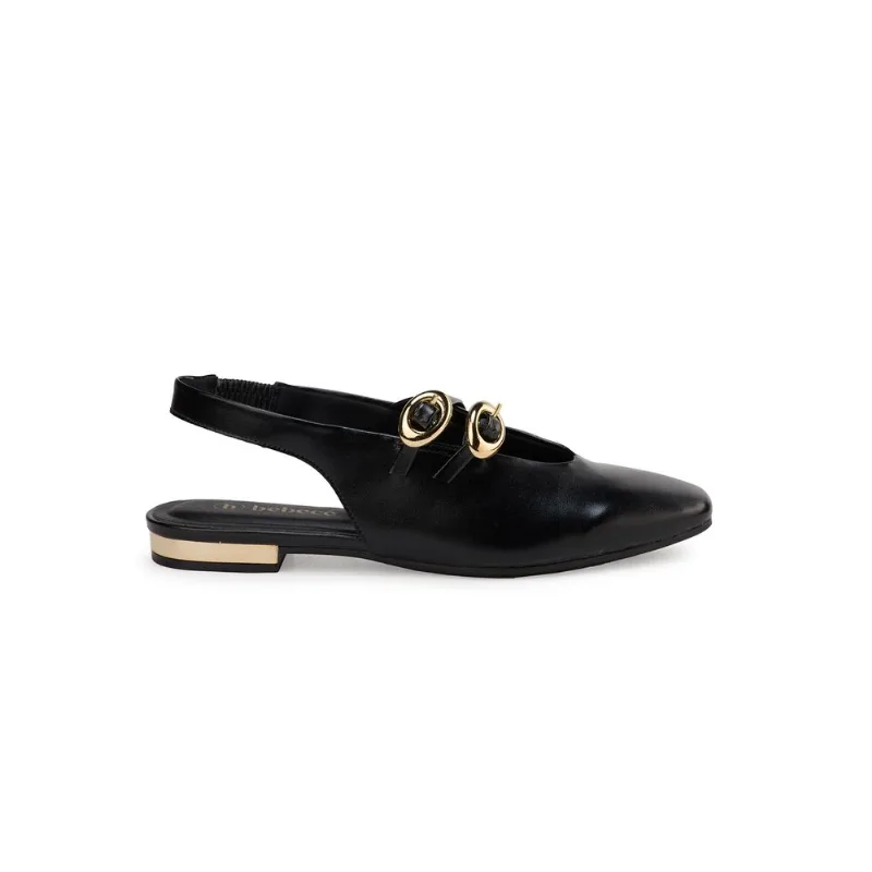 Slingback Bebecê Flat com Enfeites Metalizados Preto 38