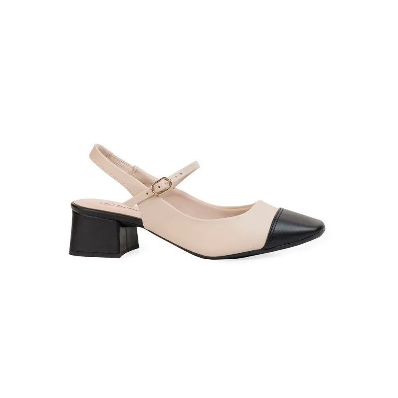 Scarpin Bebecê Mary Jane com Fivela e Salto Bloco Forrado Aveia/preto 37