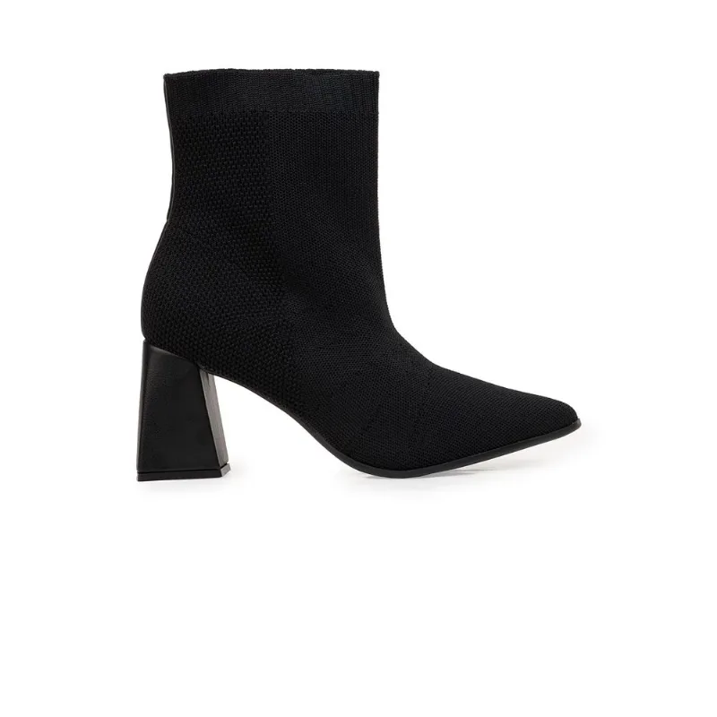 Bota Knit Bebecê Com Salto Geométrico Preto 35