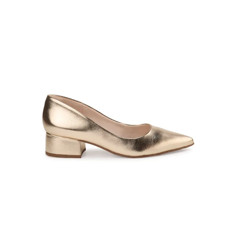 Scarpin Bebecê Clássico Elegante De Salto Bloco Dourado 38