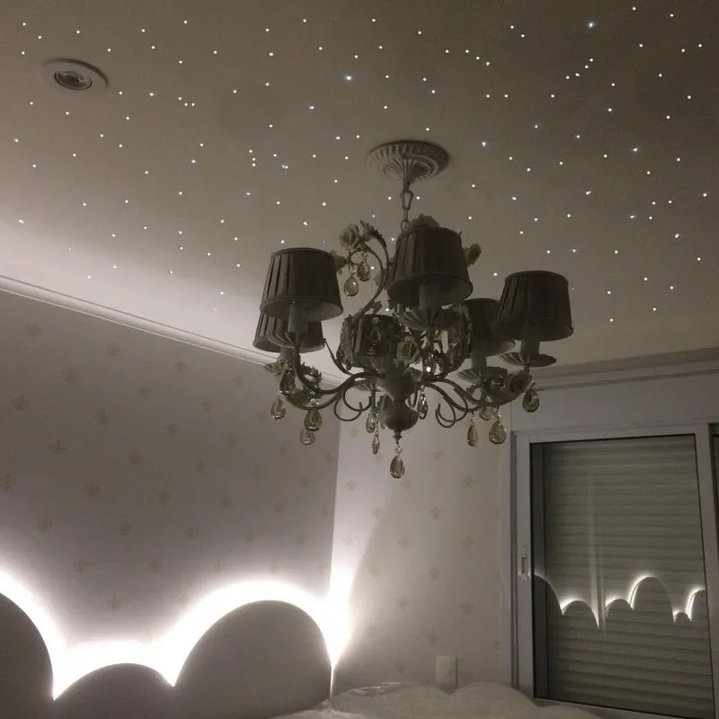 Iluminação Fibra Óptica Noite Estrelado Quarto Gesso 100 Rgb