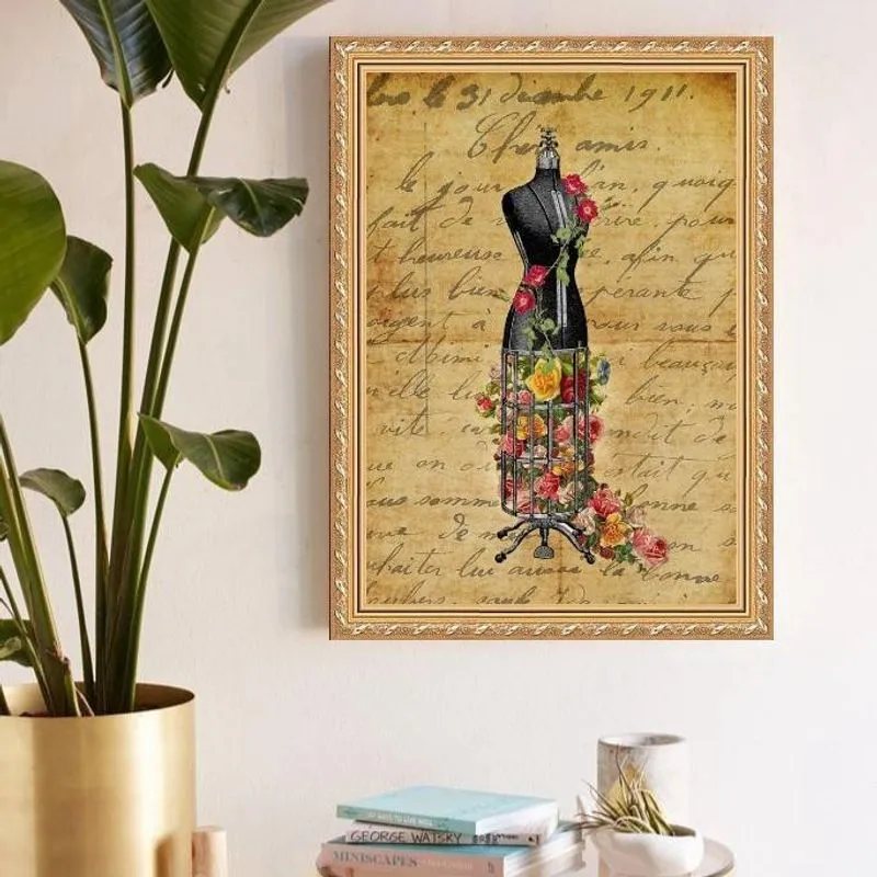 Quadro Decorativo Manequim Floral 24X18Cm - Com Vidro
