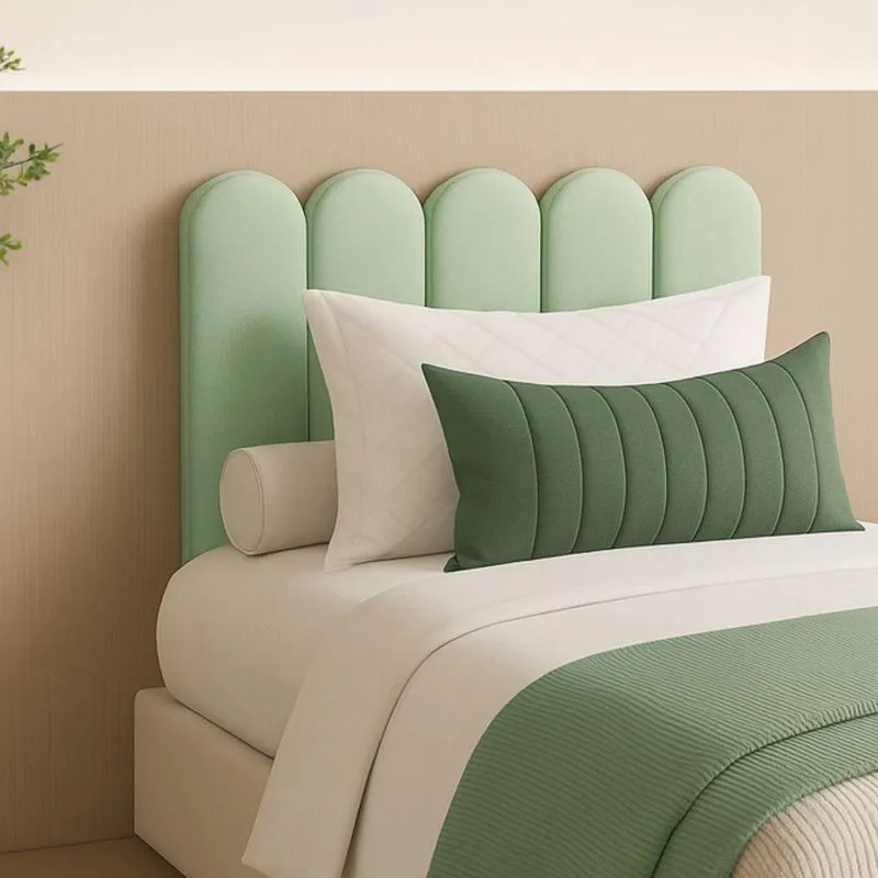 Cabeceira Solteiro Design Nuvem 45cm 5 Placas Em Suede Macio Verde Claro