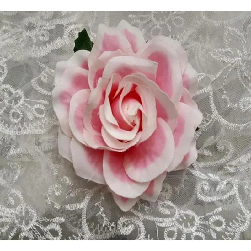 Enfeite Arranjo Cabelo Noiva Flor Grande Tecido- Rosa Branco