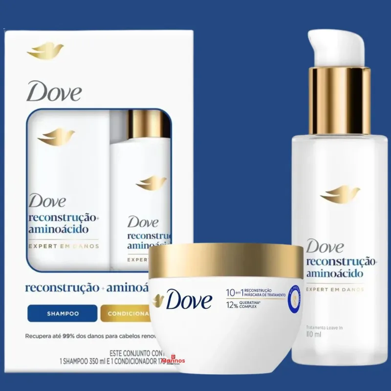 Kit Dove Reconstrução Aminoácidos Queratina Bio-Protein Care Shampoo 350ml Condicionador 175ml Máscara 10 em 1