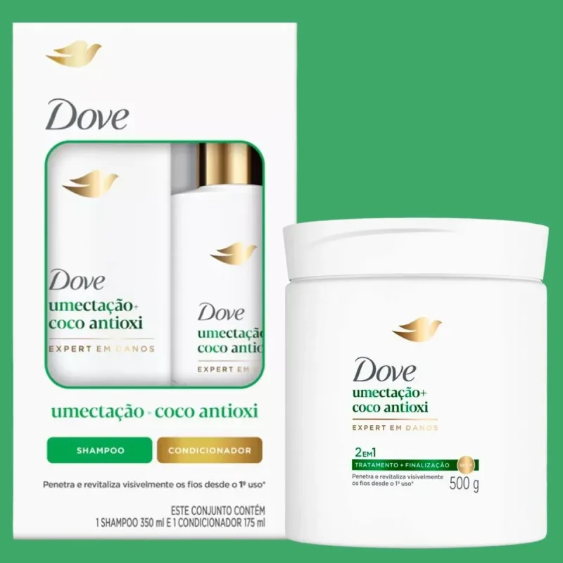 Kit Dove Umectação Expert em Danos Coco Antioxi Mascara 500g