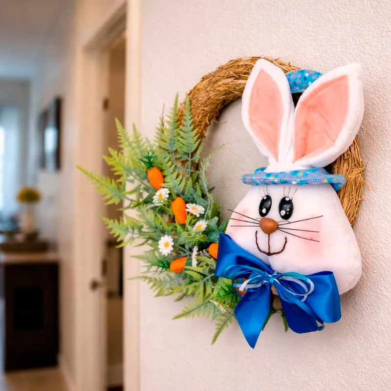 Guirlanda Arranjo Cabeça De Coelho Decoração Páscoa De 25cm Azul Direito