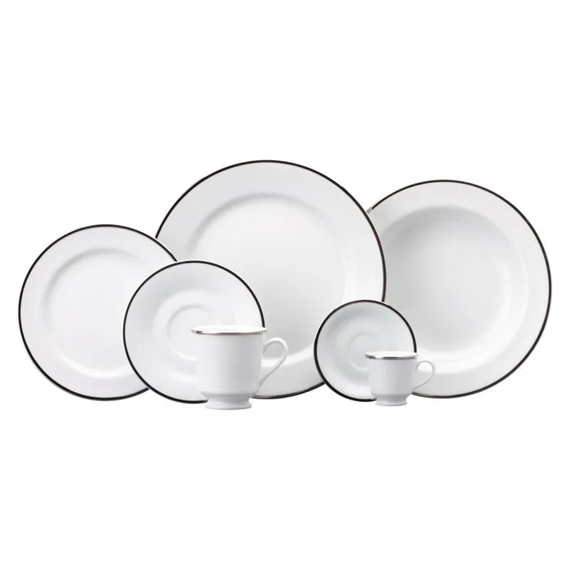 Aparelho Jantar, Chá e Café 42 Peças Porcelana Schmidt - Dec. Filetado Prata Itamaraty 0012