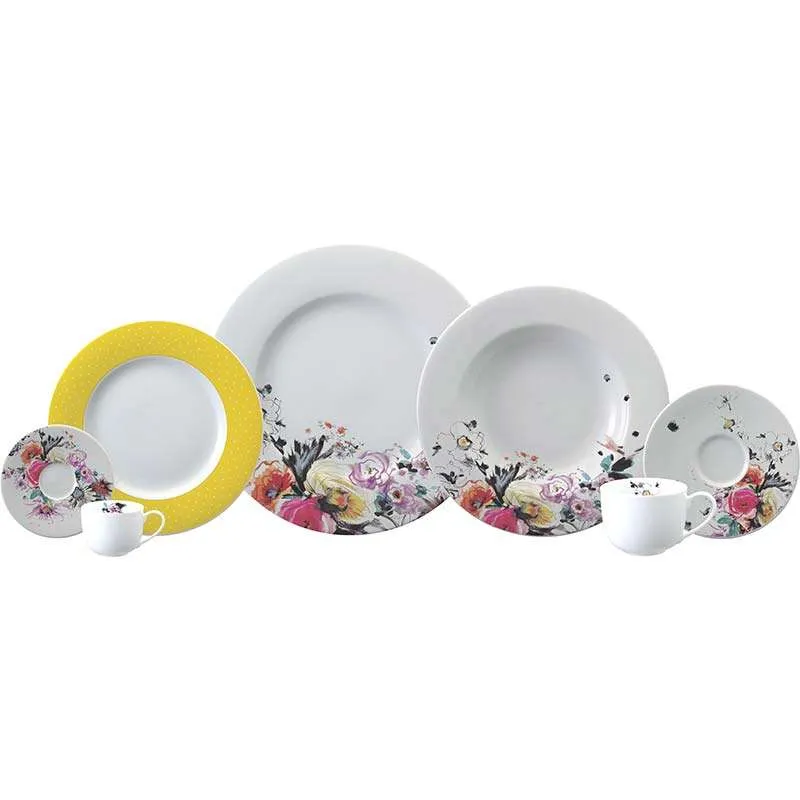 Aparelho de Jantar Dec. Aquarela + Amarelo 42 peças - Schmidt Multicolorido